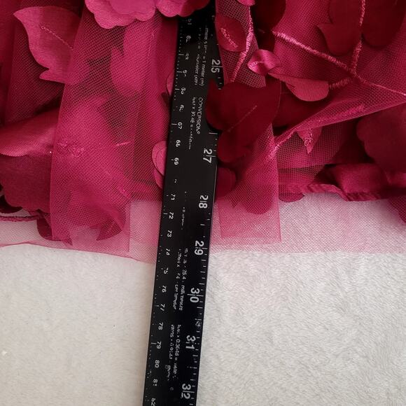 BCX Sz 9 Fuchsia‎ Fairy Flowy Floral Applique Romantic Feminine Chiffon Dress - Picture 7 of 7